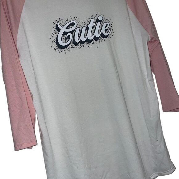 LuLaRoe Women’s XL Randy White & Pink Baseball Tee Raglan Mid-Length Sleeves - Picture 8 of 15